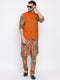 Vastramay Men's Orange Twill Jacket, Printed Kurta and Pyjama Set